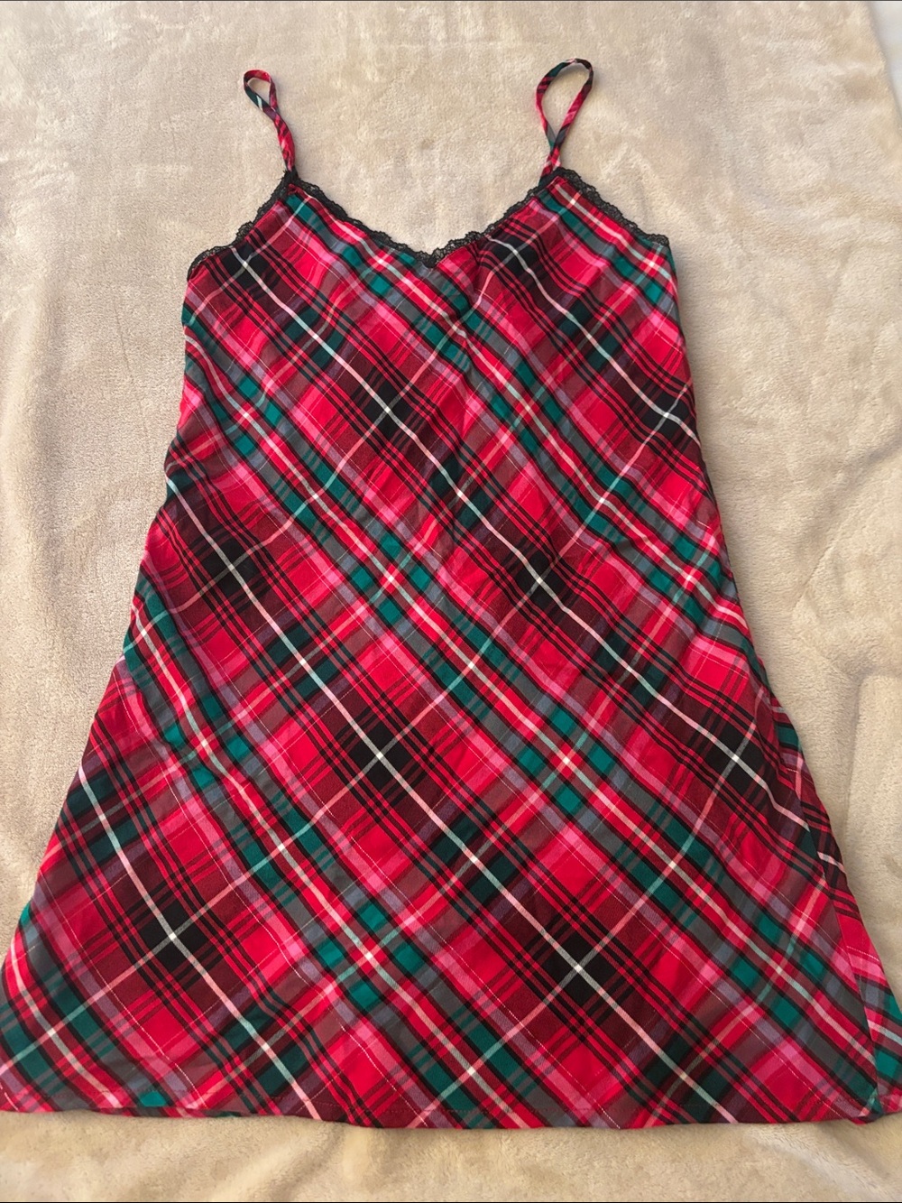 Victoria's Secret Red Plaid Chemise with Black Lace